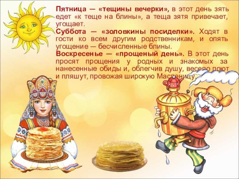 Масленичная неделя — названия по дням недели