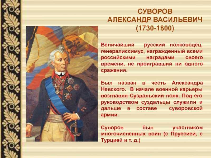 В каких сражениях участвовал суворов названия. Александер Васильевич Суворов Великий русский.