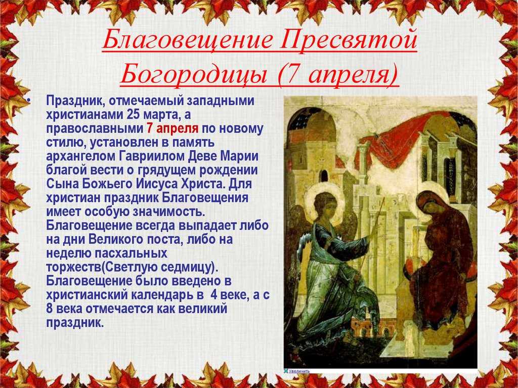 Православный праздник 6 апреля 2023 - предпразднство благовещения пресвятой богородицы