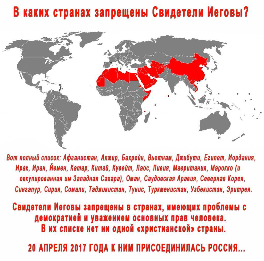 Страны где запрещены свидетели Иеговы. Свидетели Иеговы в каких странах запрещены карта. Список запрещенных стран.